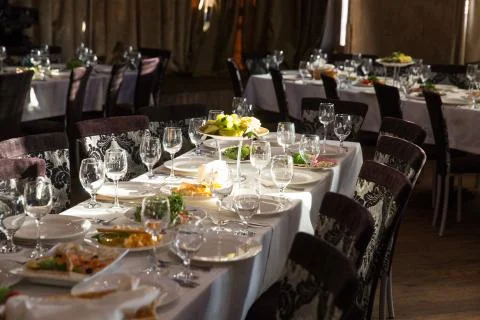 Covered table in a restaurant Stock Photos