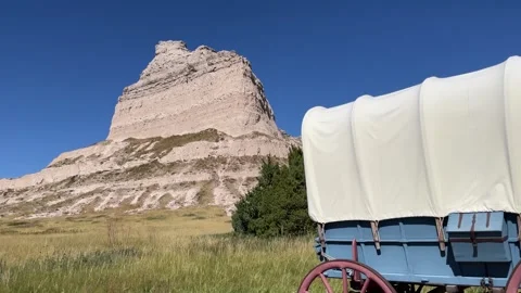 Covered wagon at Scotts Bluff, Gering, Nebraska, USA Stock Footage 262453471