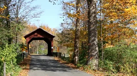 Covered Wooden Bridge Stock Footage 8983134