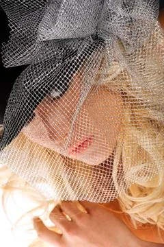 Covering face with silver net Stock Photos