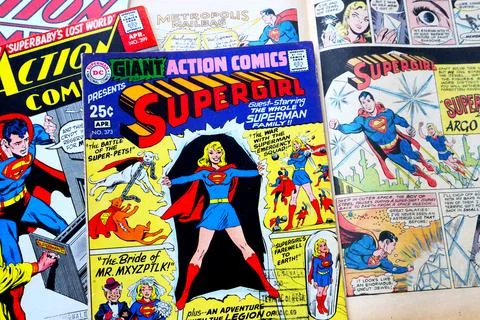 Covers of ACTION COMICS, American Comic book with Superman Stock Photos