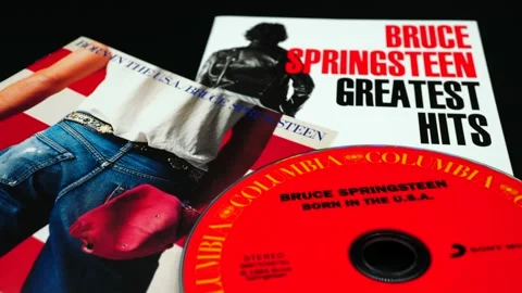 Covers and CD by American singer-songwriter and guitarist BRUCE SPRINGSTEEN Stock Footage 159251027