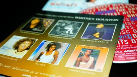Covers and cd inserts of the American singer and actress Whitney Houston Stock Photos