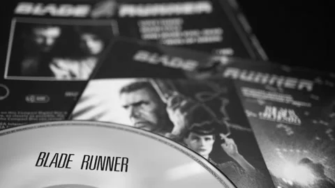 Covers and cd of the soundtrack of BLADE RUNNER by VANGELIS Video stock 207200614