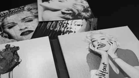 Covers of the cd by MADONNA. 80'S icon | Stock Video | Pond5