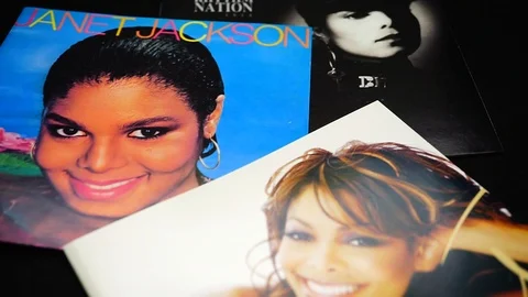 Covers of three CDs by the American singer, and dancer, JANET JACKSON Stock Footage 105745848