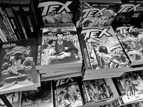 The covers of various issues of the famous western comic series Tex Stockfoto's