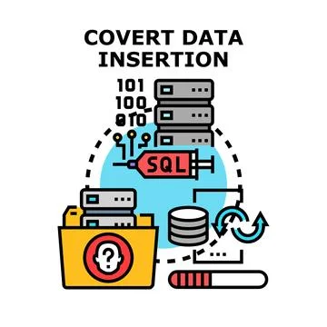 Covert data insertion concept with sql injection vulnerability Illustrazione stock