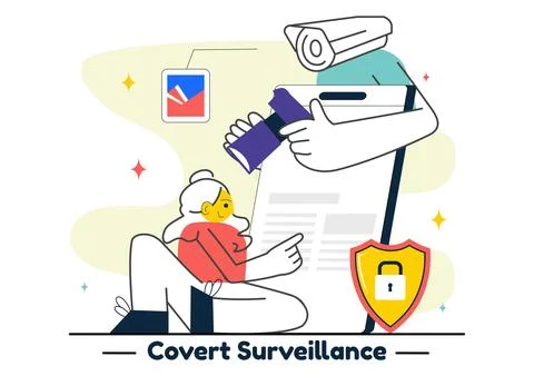 Covert Surveillance Vector Illustration Featuring the Act of Observing and .. Illustrazione stock