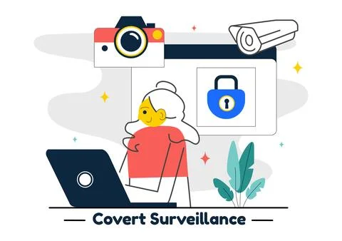 Covert Surveillance Vector Illustration Featuring the Act of Observing and .. Illustrazione stock