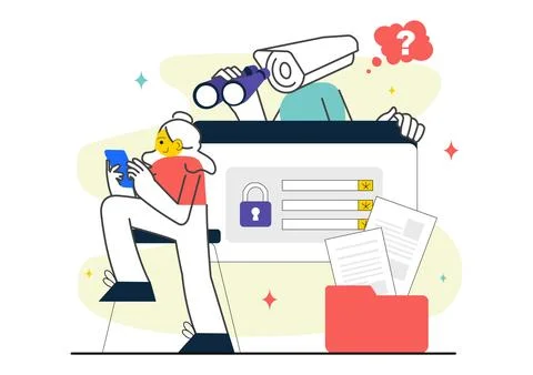 Covert Surveillance Vector Illustration Featuring the Act of Observing and .. Stock Illustration