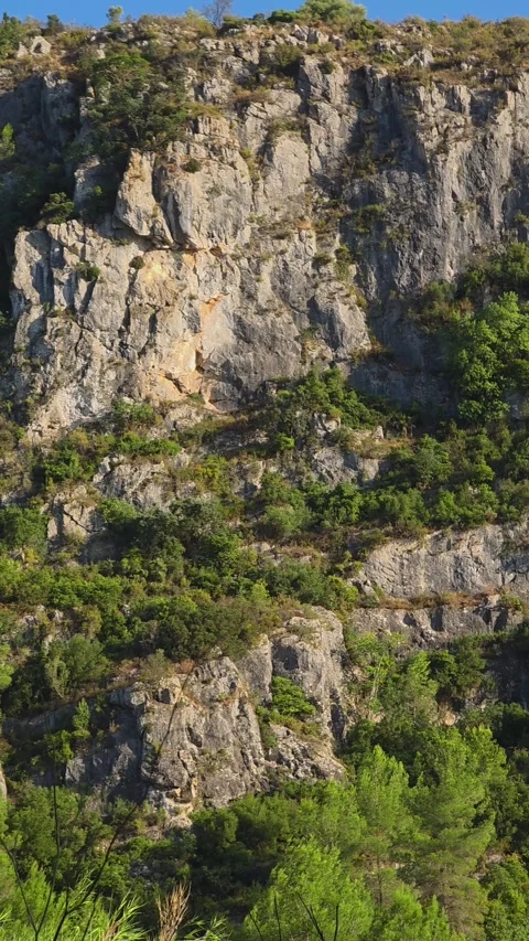 Covetes dels Moros ancient cliff caves slow motion near Bocairent Spain Stock Footage 341737769