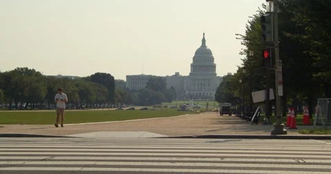 Covid-19 affect on Washington D.C., Empty National mall, light street traffic. Stock Footage 138706908