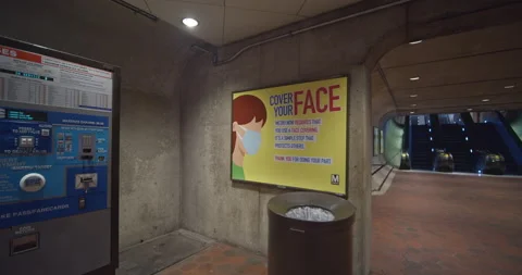 Covid-19 affect on Washington D.C. Face covering Billboards in Metro Rail Vídeos de archivo 138832522