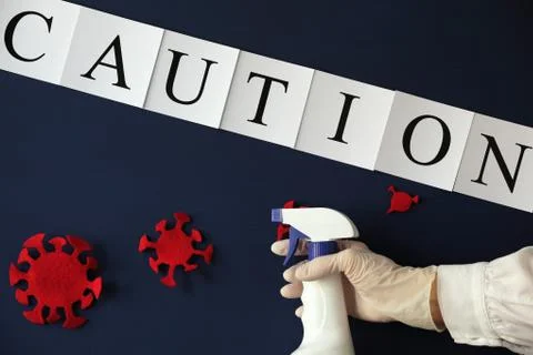 Covid-19 alert, text "Caution" Foto stock