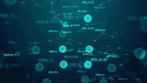 COVID 19 Alpha, Beta, Gamma and Delta virus variant mutations vaccination Stock Footage 158864082