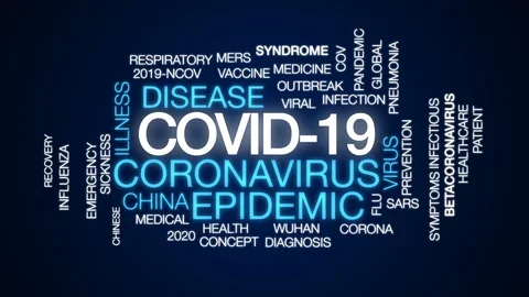 COVID-19 animated word cloud. Kinetic typography coronavirus Stock Footage 125838625