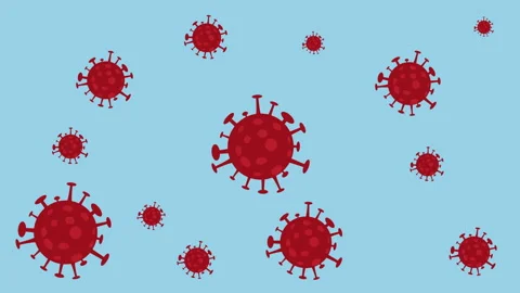 COVID-19 Animation Red Micro Viruses Showing Up On A Blue Background Coronavirus Stock Footage 141989378