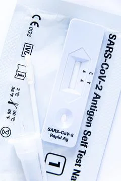 COVID-19 Antigen Test Self-Test Kit, sale in Drugstore. test device sterile swab Stock Photos