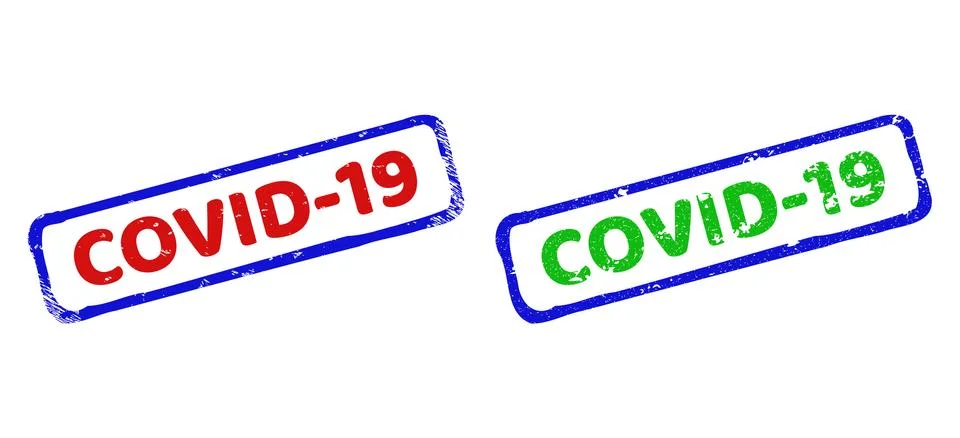 COVID-19 Bicolor Rough Rectangle Seals with Corroded Textures Stock Illustration