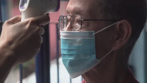Covid -19 Body temperature measuring for coronavirus. Video stock 147462557