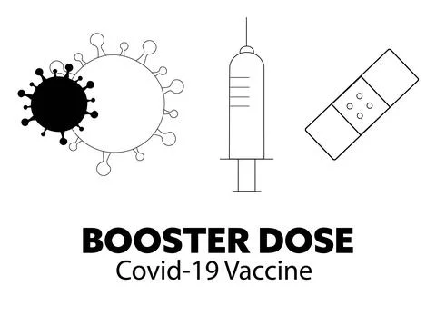 Covid-19 Booster Vaccination vector with three icons including germs,  Stock Illustration