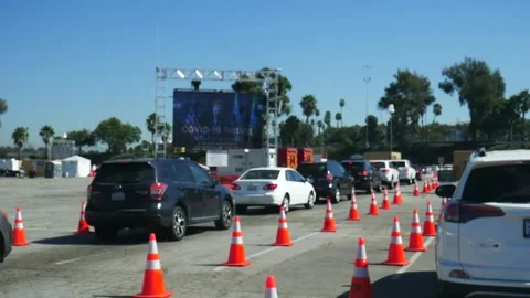 Covid 19 Car Drive Up Testing Station Dodger Stadium Los Angeles Stock Footage 141232920