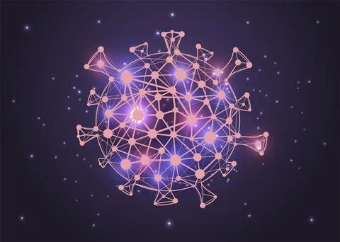 Covid-19 cell vector flat cartoon illustration isolated on violet background Stock Illustration