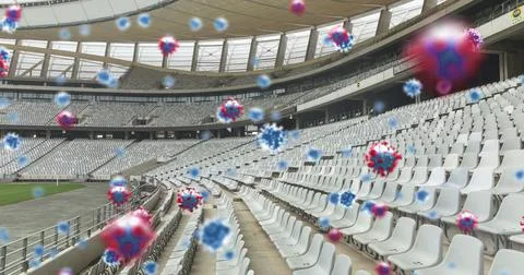 Covid-19 cells against empty sports stadium Stock Illustration