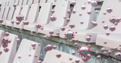 Covid-19 cells against empty seats in sports stadium Stock Illustration