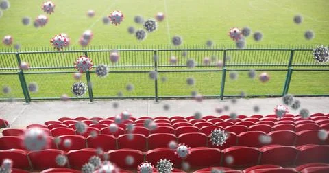 Covid-19 cells against empty sports stadium Stock Illustration