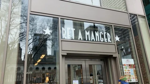COVID-19 closes bars and restaurants. Pret A Manger, no seating. Notice on door 動画素材 126558761