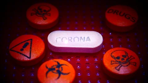 COVID-19 CORONA virus caption on pill cure medicine Stock Footage 124697818
