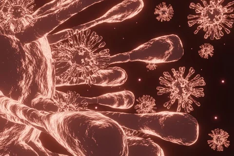 Covid-19, coronavirus  floating in  environment , coronaviruses Animation  3D re Stock Footage 128277664
