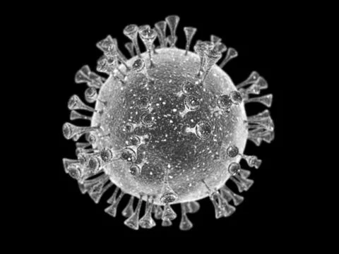 Covid-19 Coronavirus Microscope Virus Close Up on a Dark Background, 3d render Stock Illustration