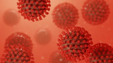 COVID-19, coronavirus particles inside human. 3D rendering, red variant Stock Footage 127588692