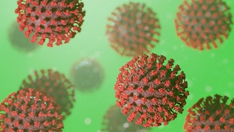 COVID-19, coronavirus particles inside human - green variant, loop able Stock Footage 128068236