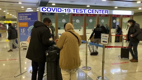 COVID-19 Coronavirus PCR Testing center in Istanbul airport, Turkey 4K Stock Footage 170119968