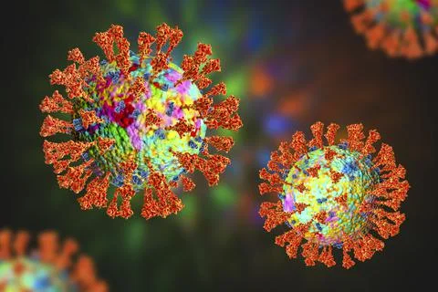 Covid-19 coronavirus, SARS-CoV-2 viruses, 3D illustration Stock-Illustration