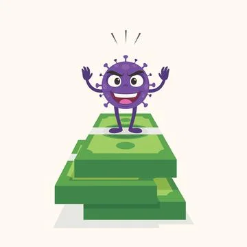 Covid-19 coronavirus standing on a stack of money Stock Illustration