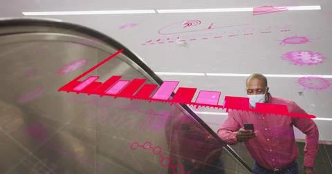 Covid-19 data processing against african american senior man wearing face mask Stock Illustration