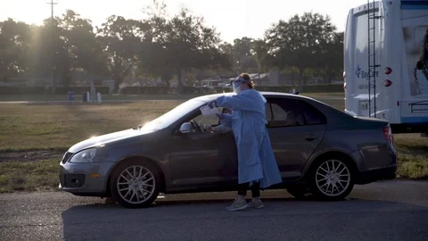 COVID-19 Drive through testing location Video stock 127117343