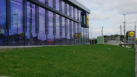 Covid 19 Environmental waste in front of lidl supermarket Stock Footage 127941508
