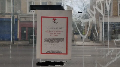 COVID-19 HELP MESSAGE FOR THE VULNERABLE AND ELDERLY DURING LONDON LOCKDOWN, 4K Stock Footage 127297752