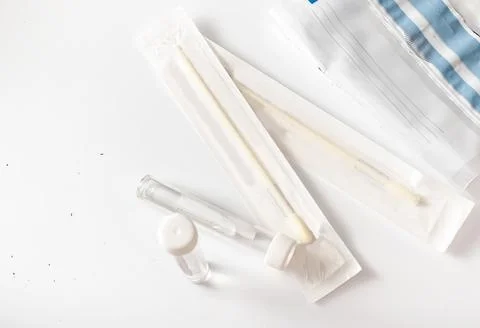 Covid-19 home testing kit on a plain white background Stock Photos