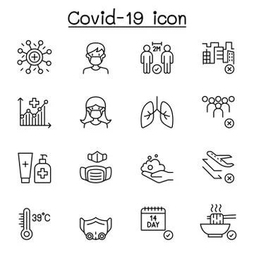 Covid-19 icon set in thin line style Stock Illustration