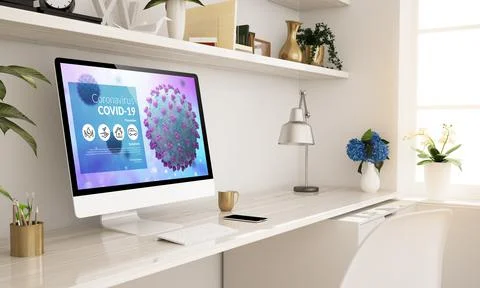 Covid-19 info website studio home set up Stock Illustration