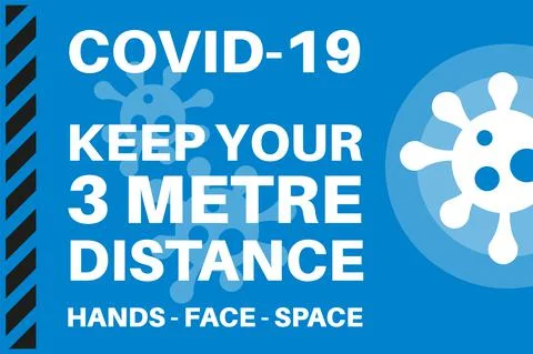 COVID-19 keep your 3 metre distance - Illustration with virus logo on a red b Stock Illustration