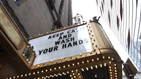 Covid 19 Lockdown in Chicago USA. Keep Calm and Wash Your Hands Sign at Stock Footage 148807378