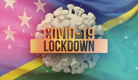 COVID-19 lockdown concept with backgroung of waving national flag of Solomon Stock-Illustration
